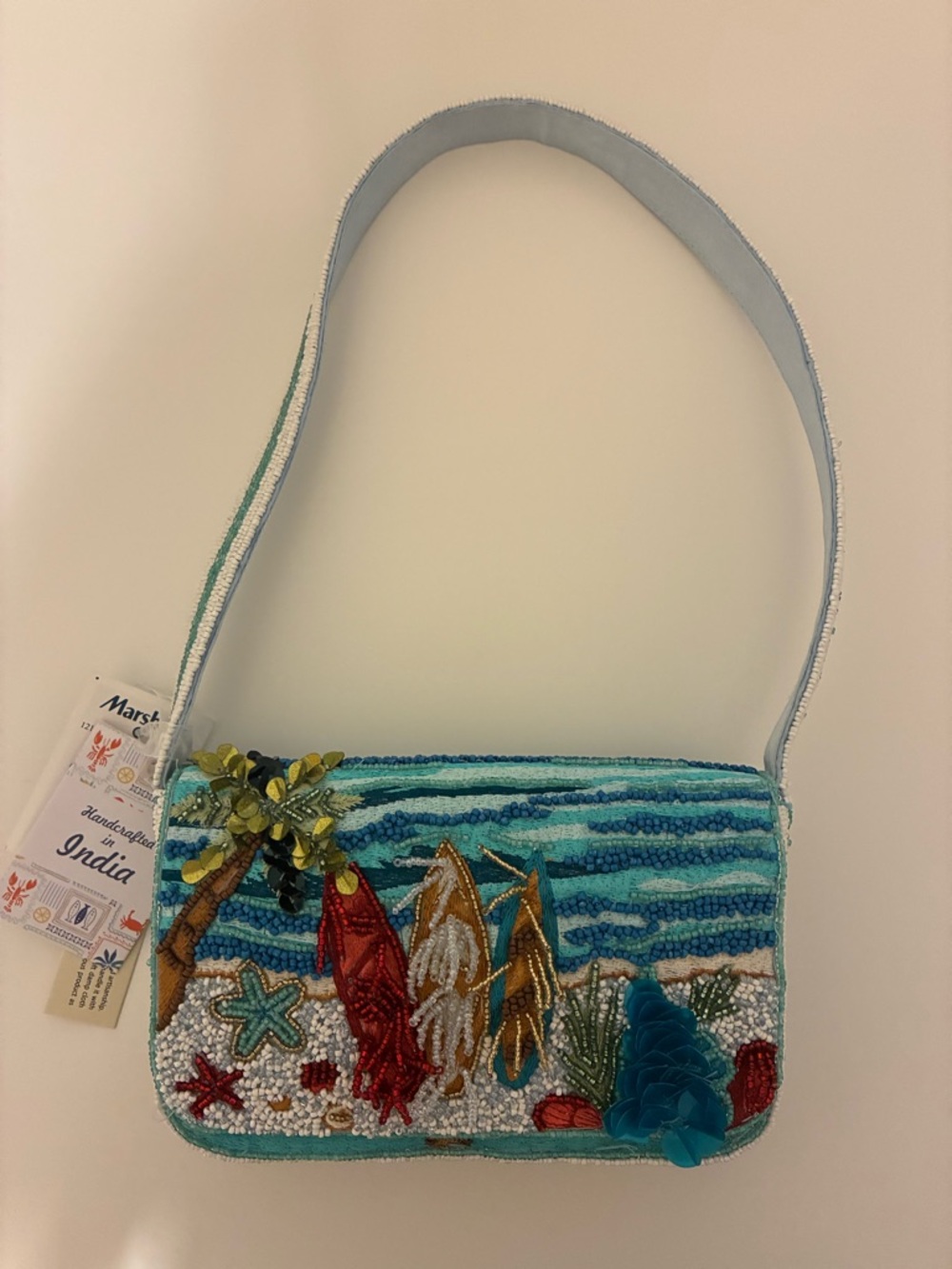 Viral NWT Surfboard Palm Tree Tropical Beaded Bag